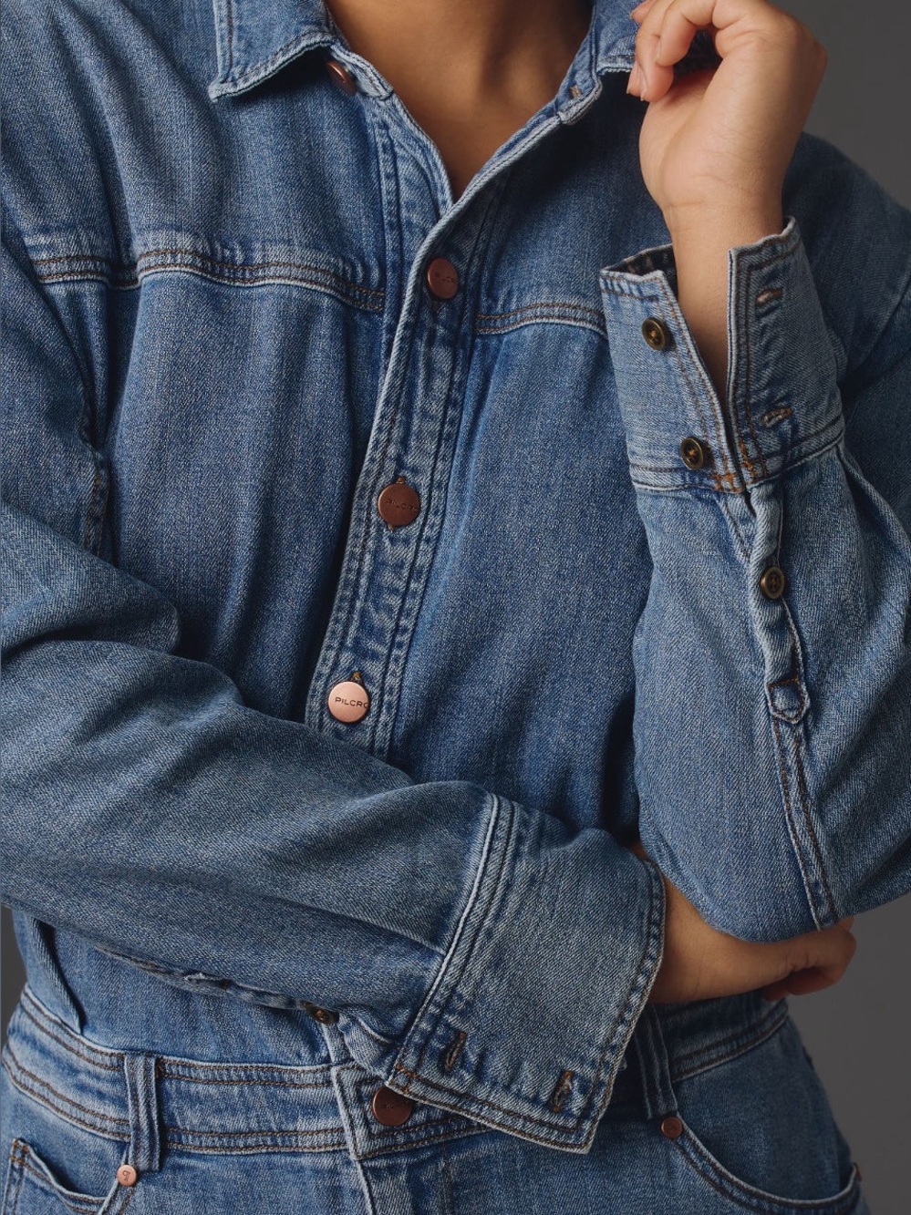 Anthropologie Pilcro Long-Sleeve Denim Micro Mini Shirt Dress Small Petite. 20 - Picture 5 of 10